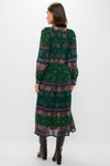 Green Melba Print Long Sleeve Midi Dress