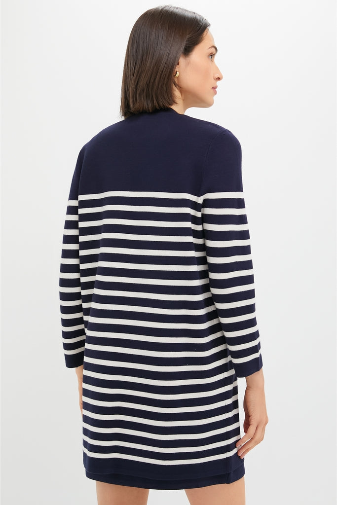 navy blue dress white cardigan Navy and White Stripe Knit Liv Cardigan