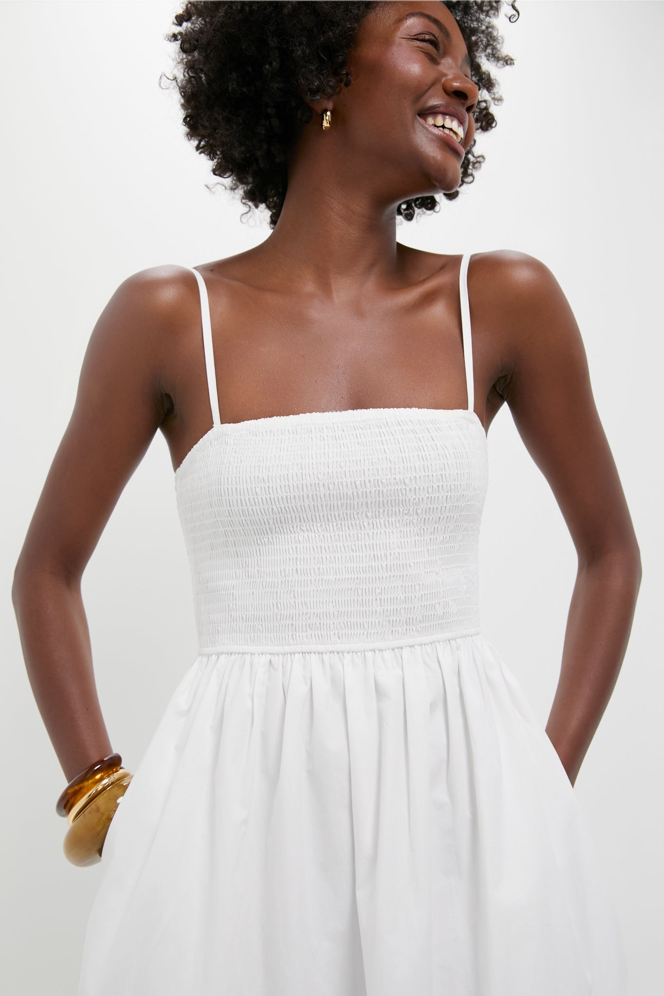 White Smocked Seashell Embroidery Harbor Dress