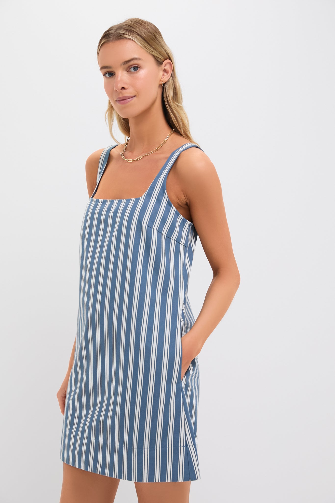 Pomander Place Lake Blue Stripe Cassie Dress Denim Stripe / L Pomander Place Lake Blue Stripe Cassie Dress Denim Stripe / L