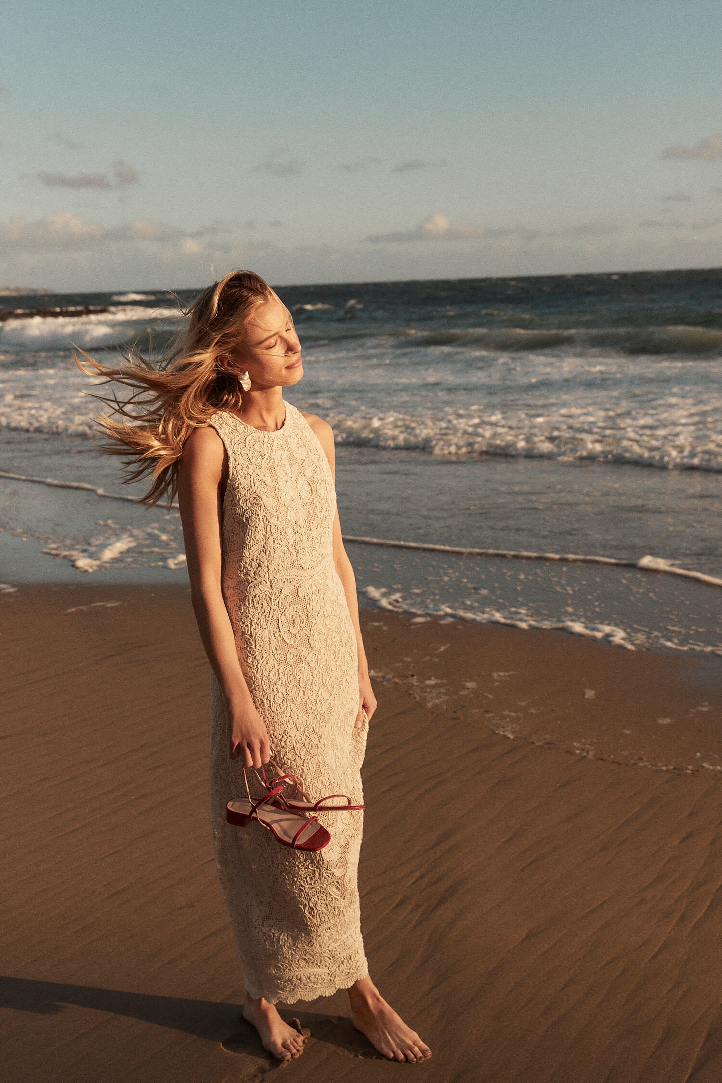 Red Embossed Leather Evelyn Sandals