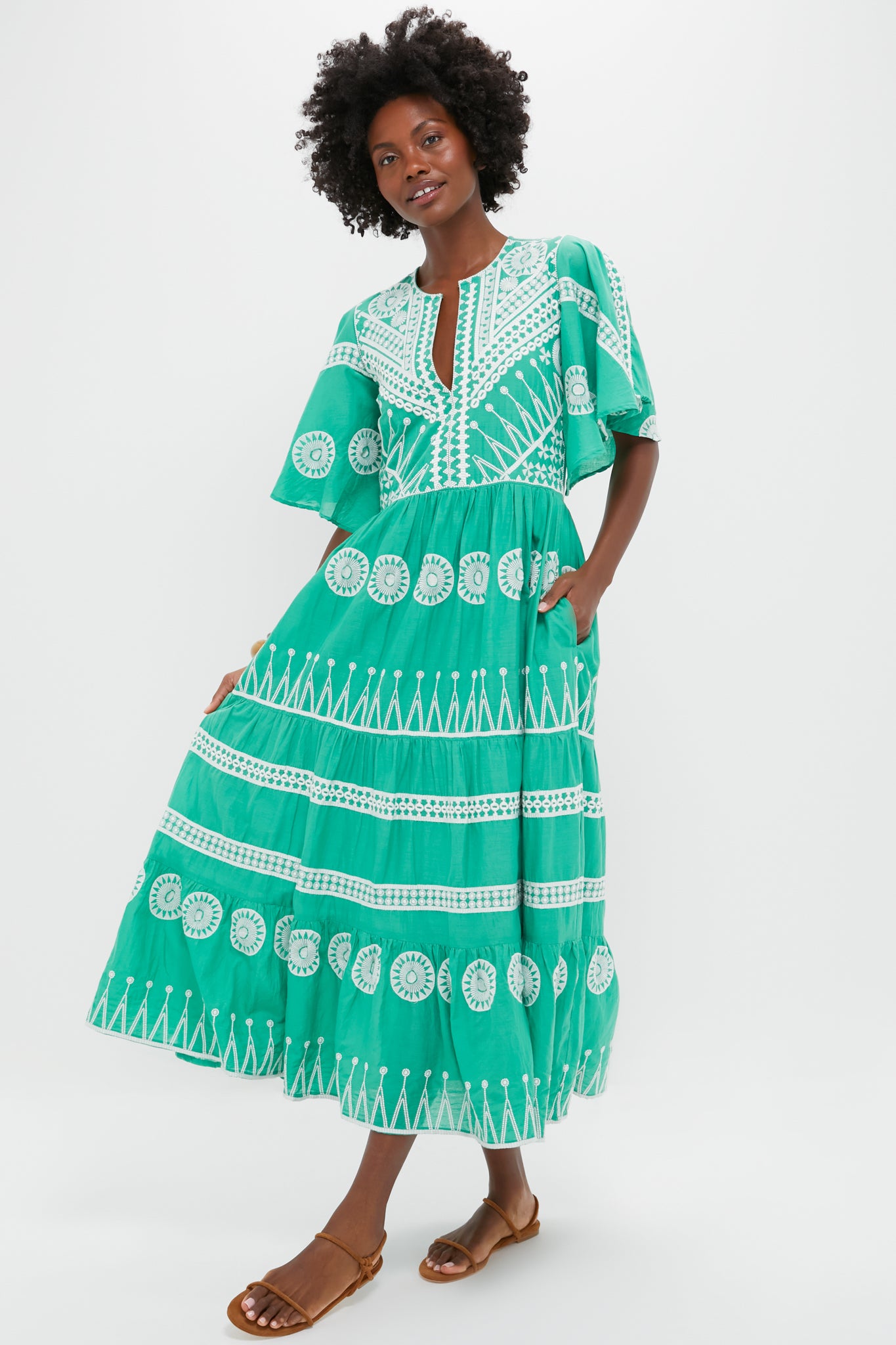 Soleil Sage Flirty V-Neck Maxi Dress