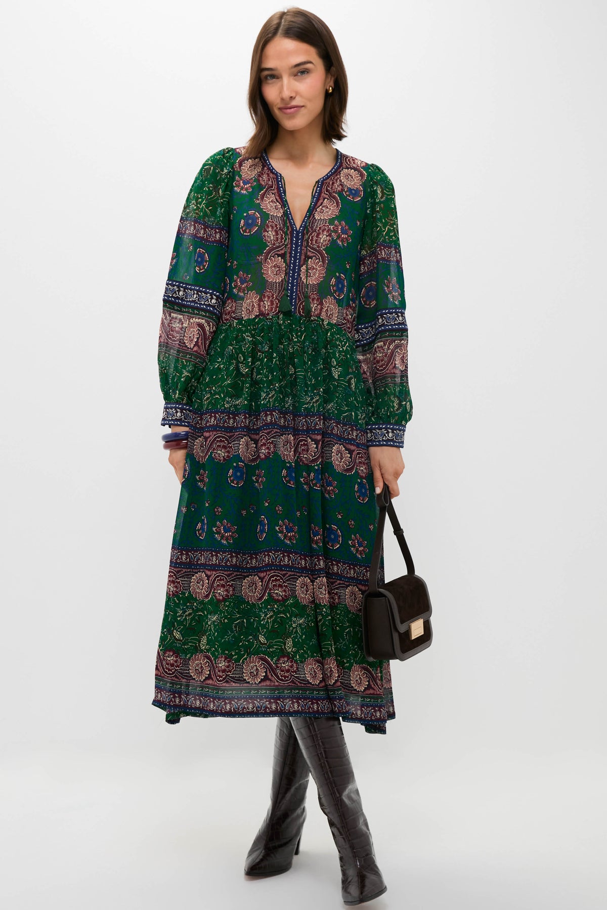 Green Melba Print Long Sleeve Midi Dress | Sea New York Green Melba Print Long Sleeve Midi Dress | Sea New York