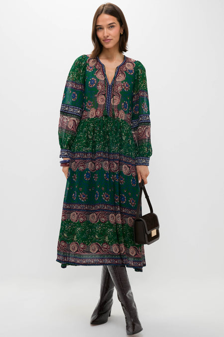 Green Melba Print Long Sleeve Midi Dress | Sea New York Green Melba Print Long Sleeve Midi Dress | Sea New York