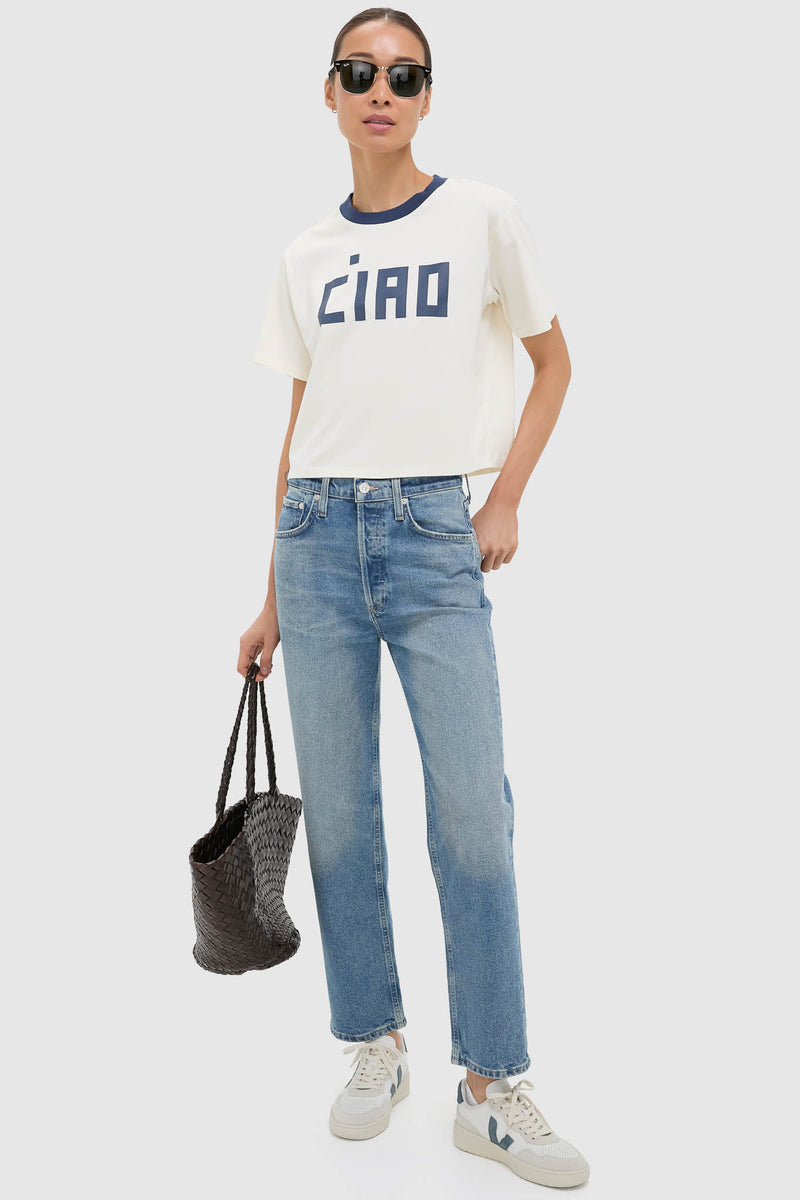 Cream and Navy Le Carre Tee