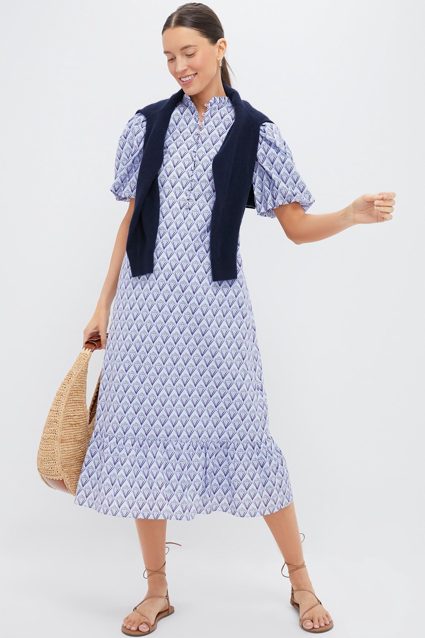 Periwinkle Trellis Floral Mimi Midi Dress | Hyacinth House
