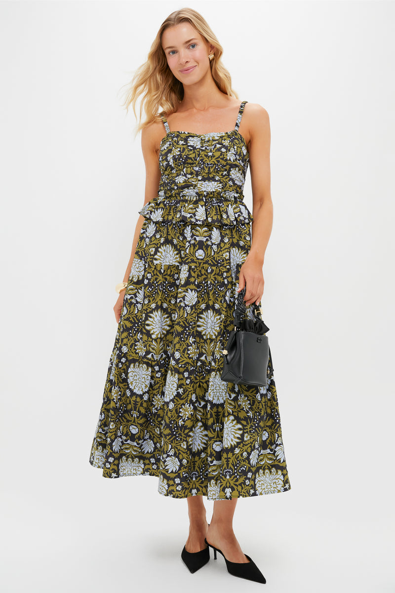 Black Floral Peplum Myles Midi Dress