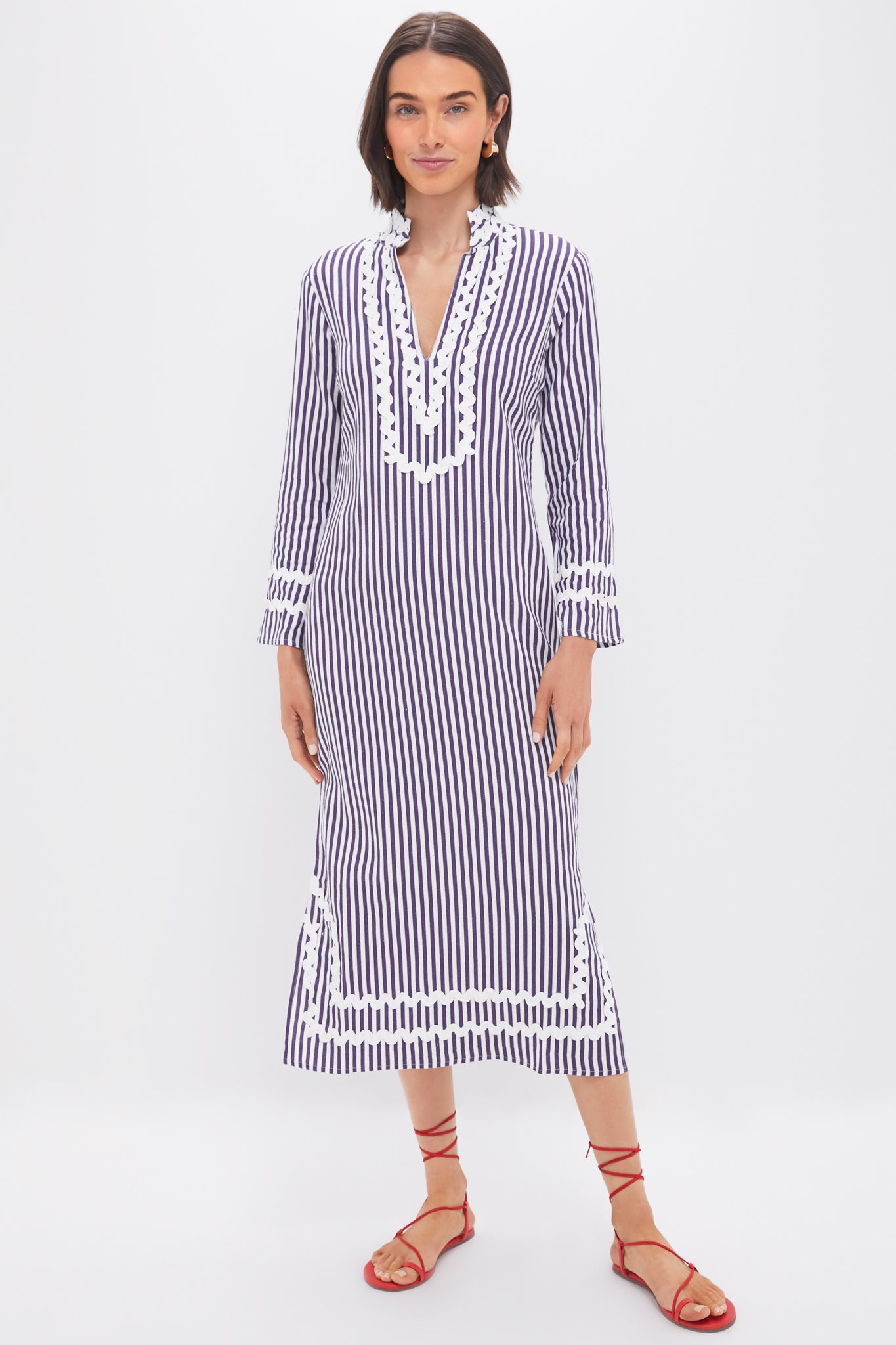 Navy and White Classic Caftan with Ric-Rac