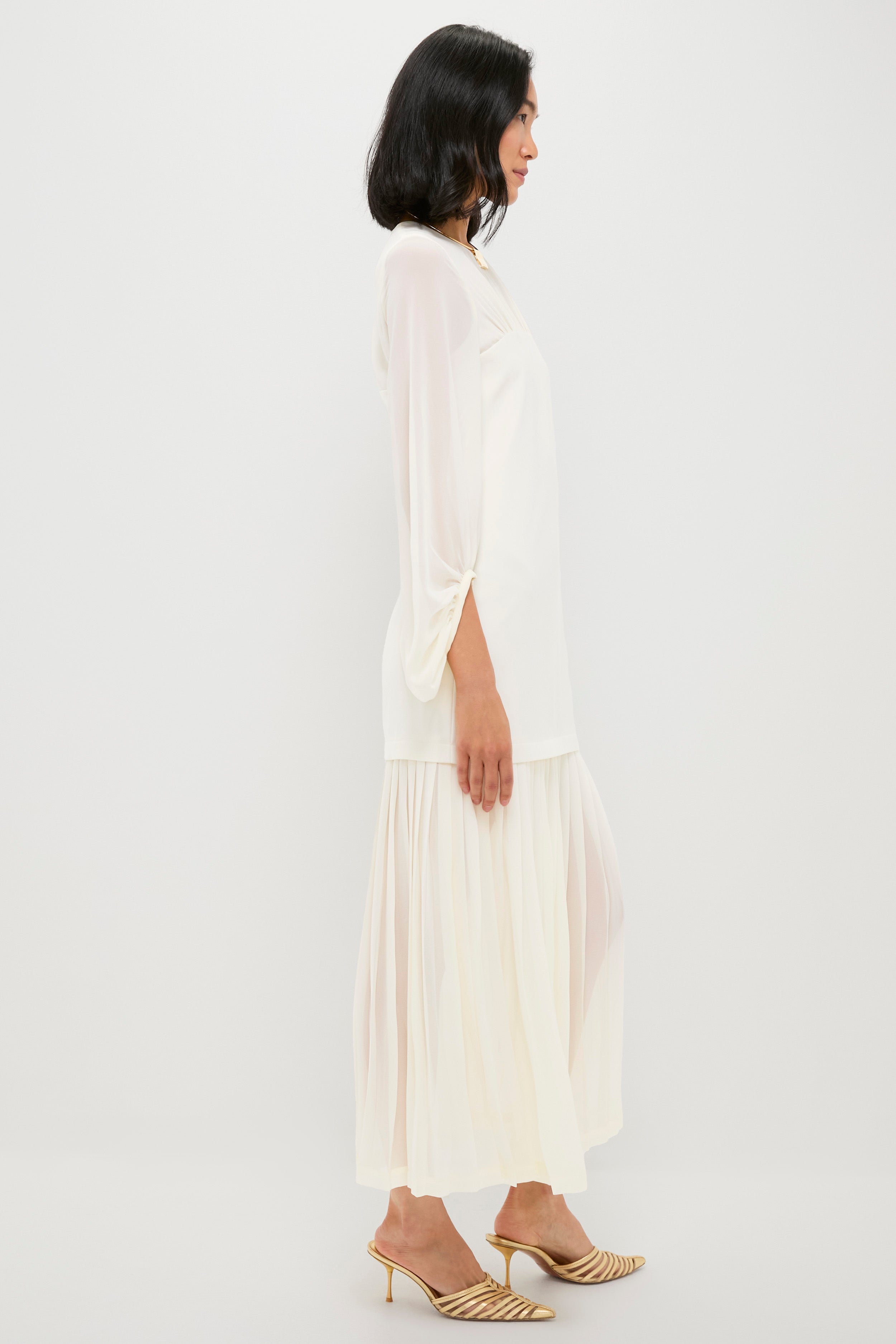 Ivory Chiffon Pleated Lorraine Dress