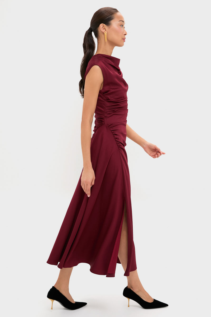 Oxblood Burke Draped Midi Dress