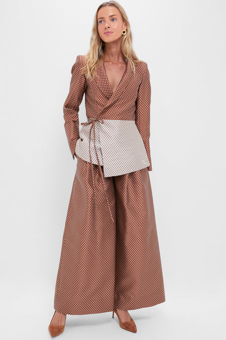 Brown and Cream Wide Leg Pleat Pleat Pants