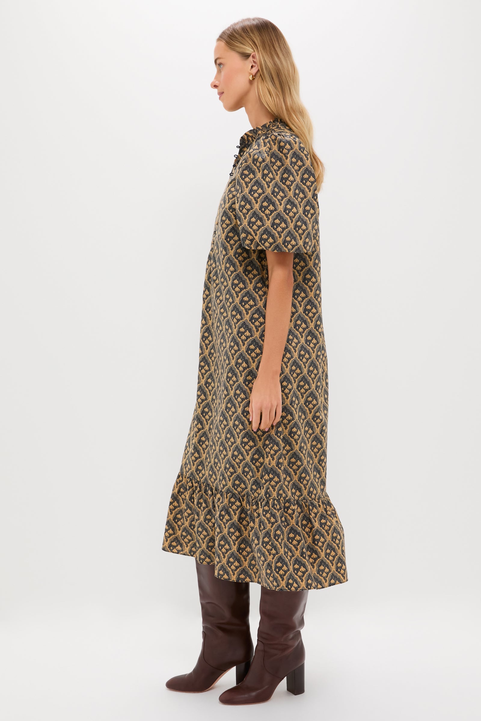 Navy & Tan Floral Mimi Midi Dress