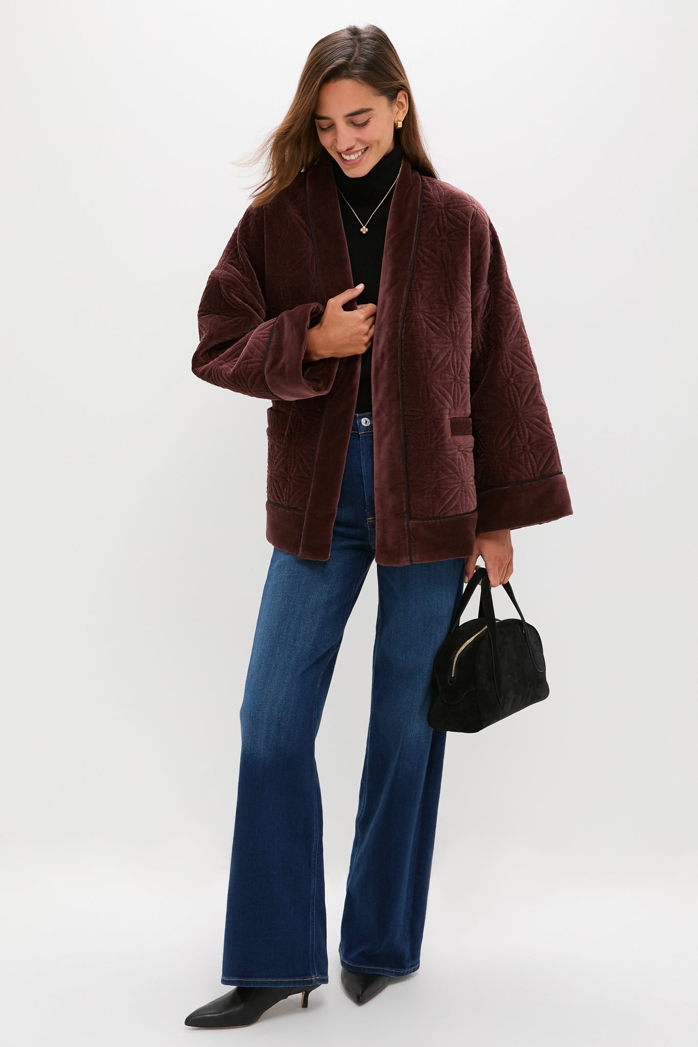 Chocolate Quilted Velvet Simone Wrap Jacket