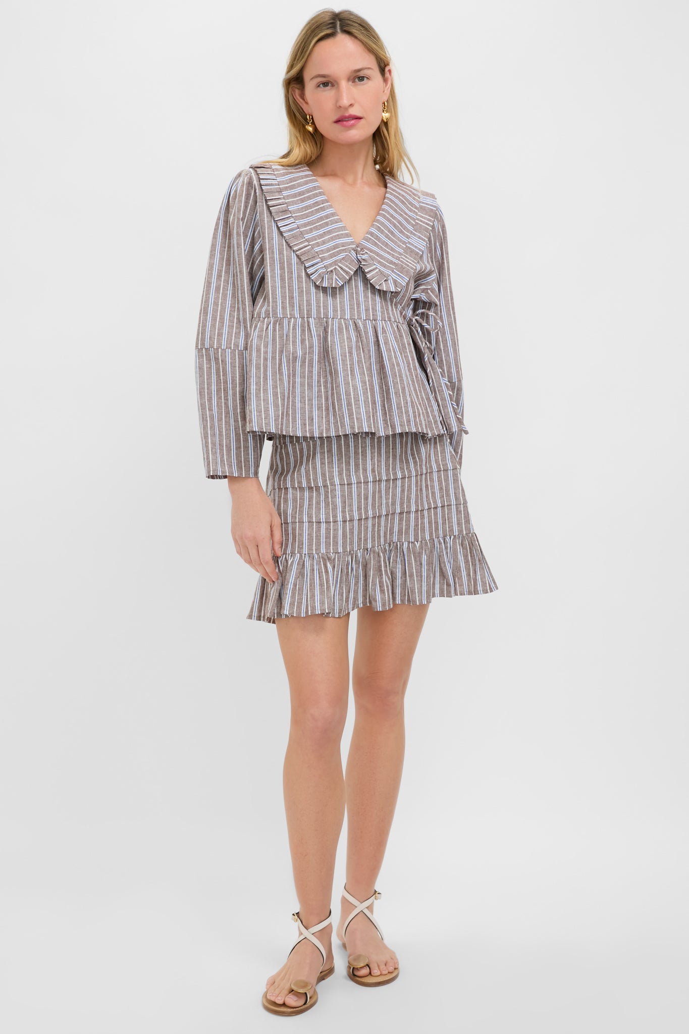 Dove Stripe Linen Ruffle Amira Mini Skirt