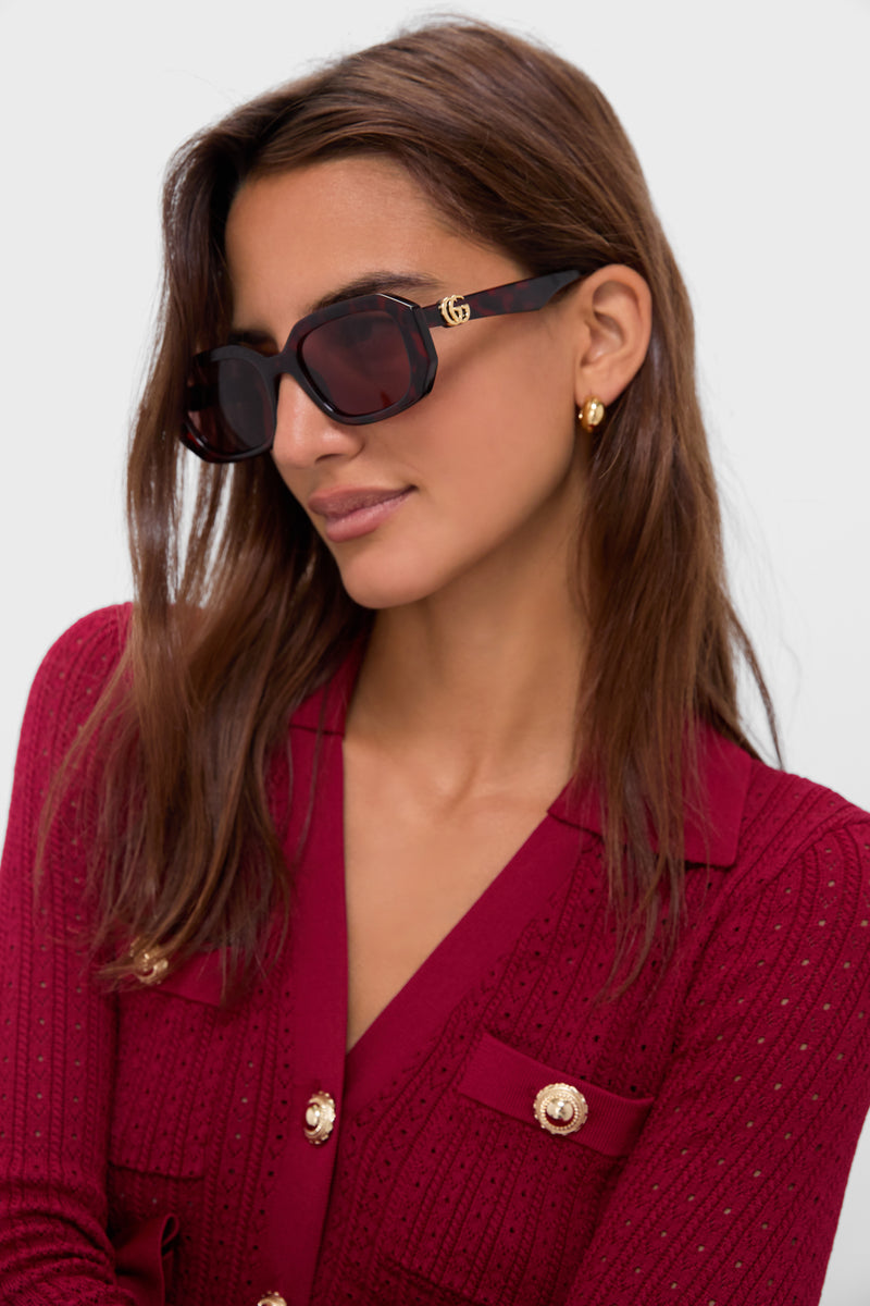Havana GG Logo Rectangular Sunglasses
