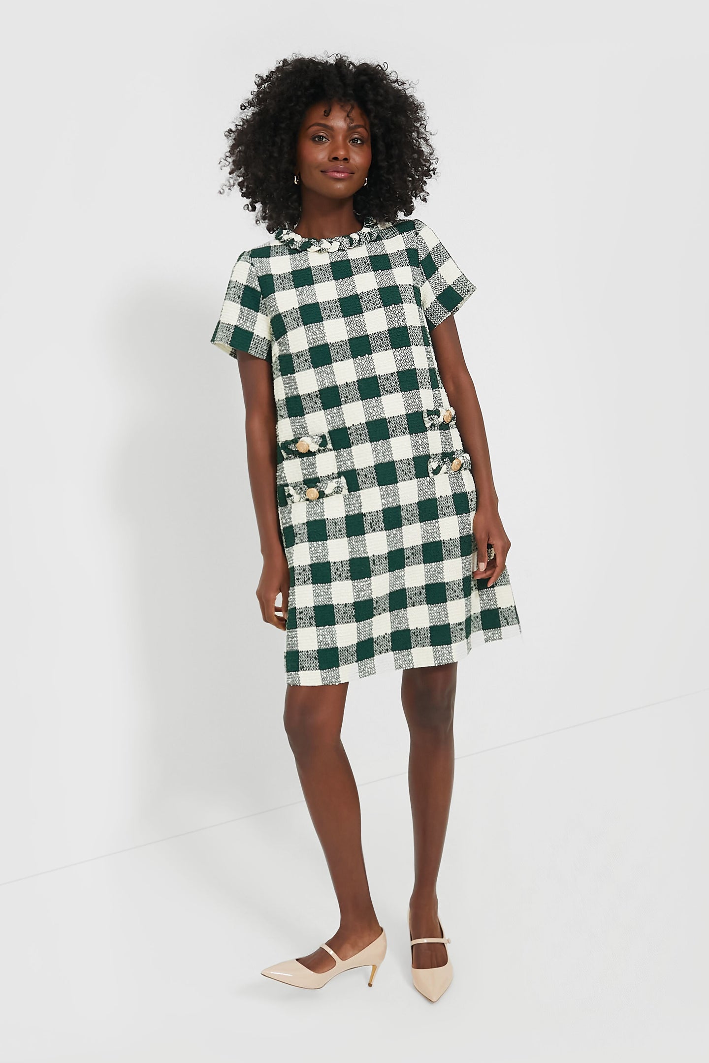 Moss Green Gingham Tweed Jackie Dress