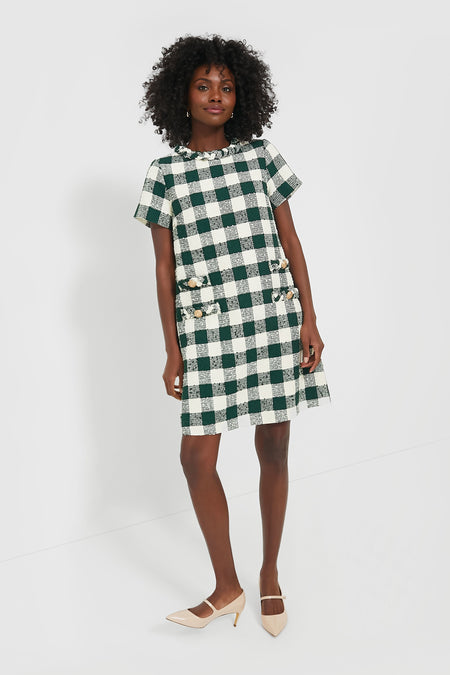 Moss Green Gingham Tweed Jackie Dress