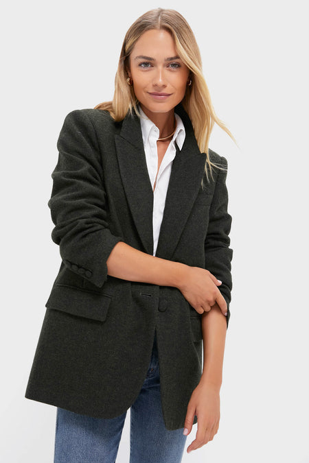 Hunter Green Tweed Herringbone Leo Blazer