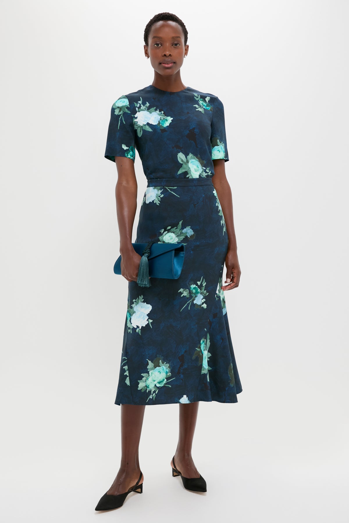 Abstract Rose Navy Short Sleeve Top