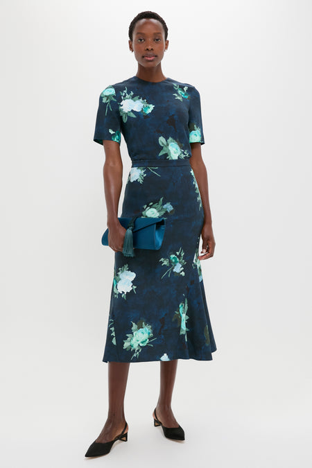 Abstract Rose Navy Short Sleeve Top