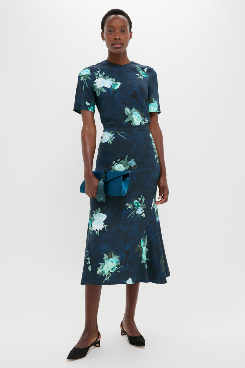 Abstract Rose Navy Short Sleeve Top