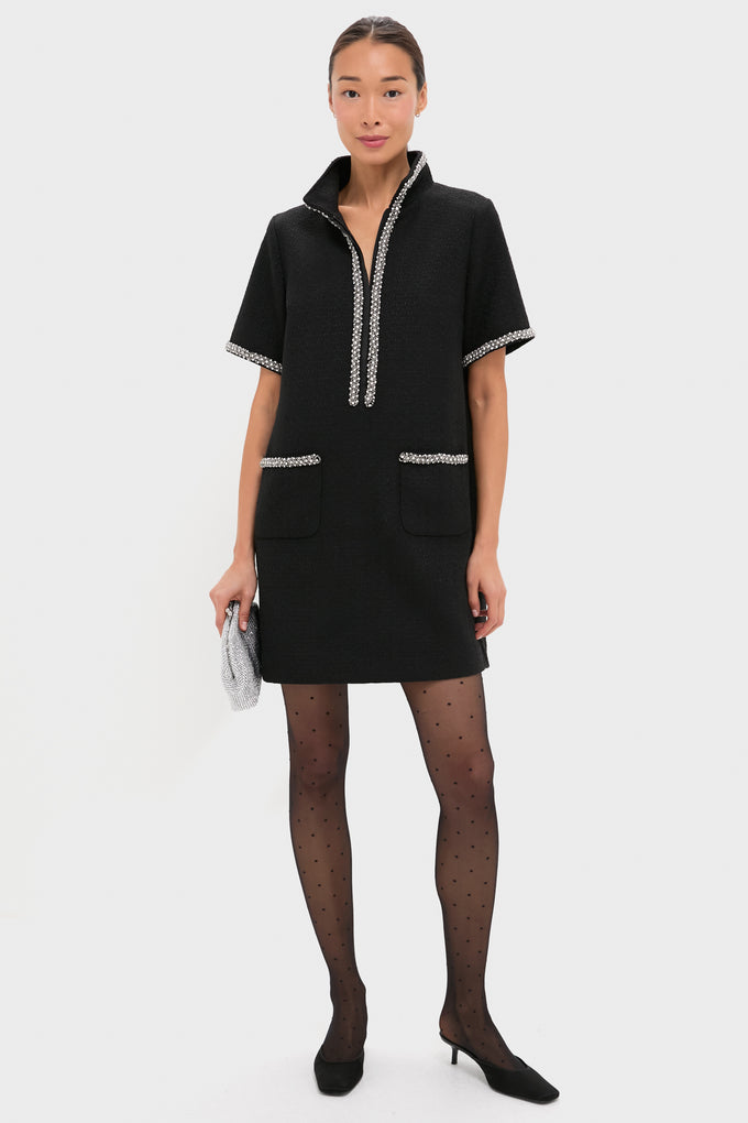 Black Tweed Embellished Ophelia Dress