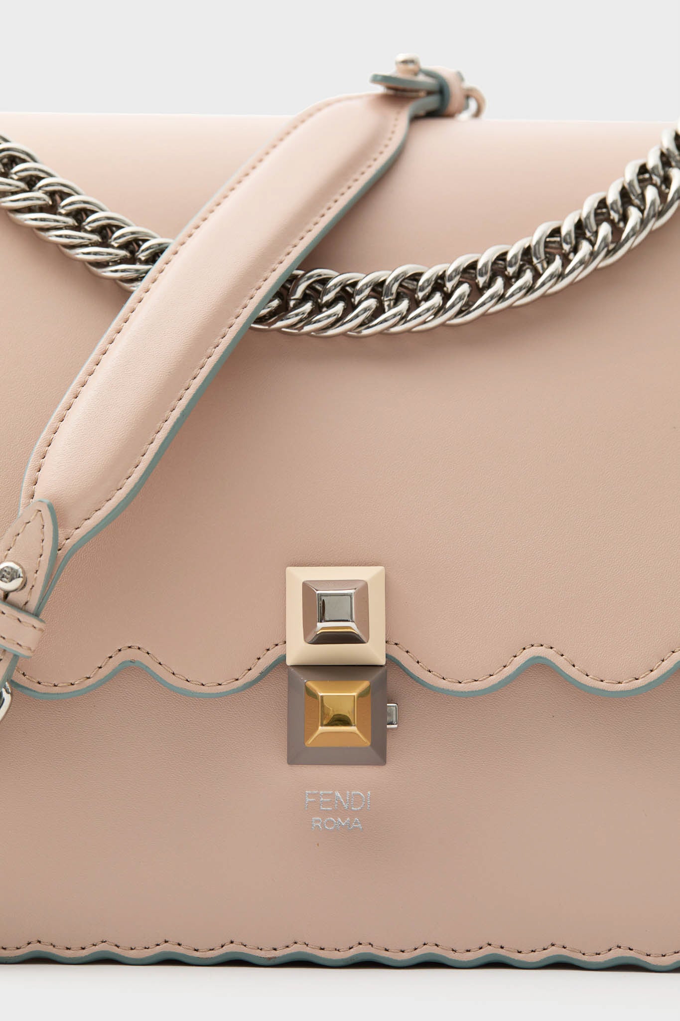 Fendi Light Pink Vitello Liberty Scalloped Studded Kan I Shoulder Bag
