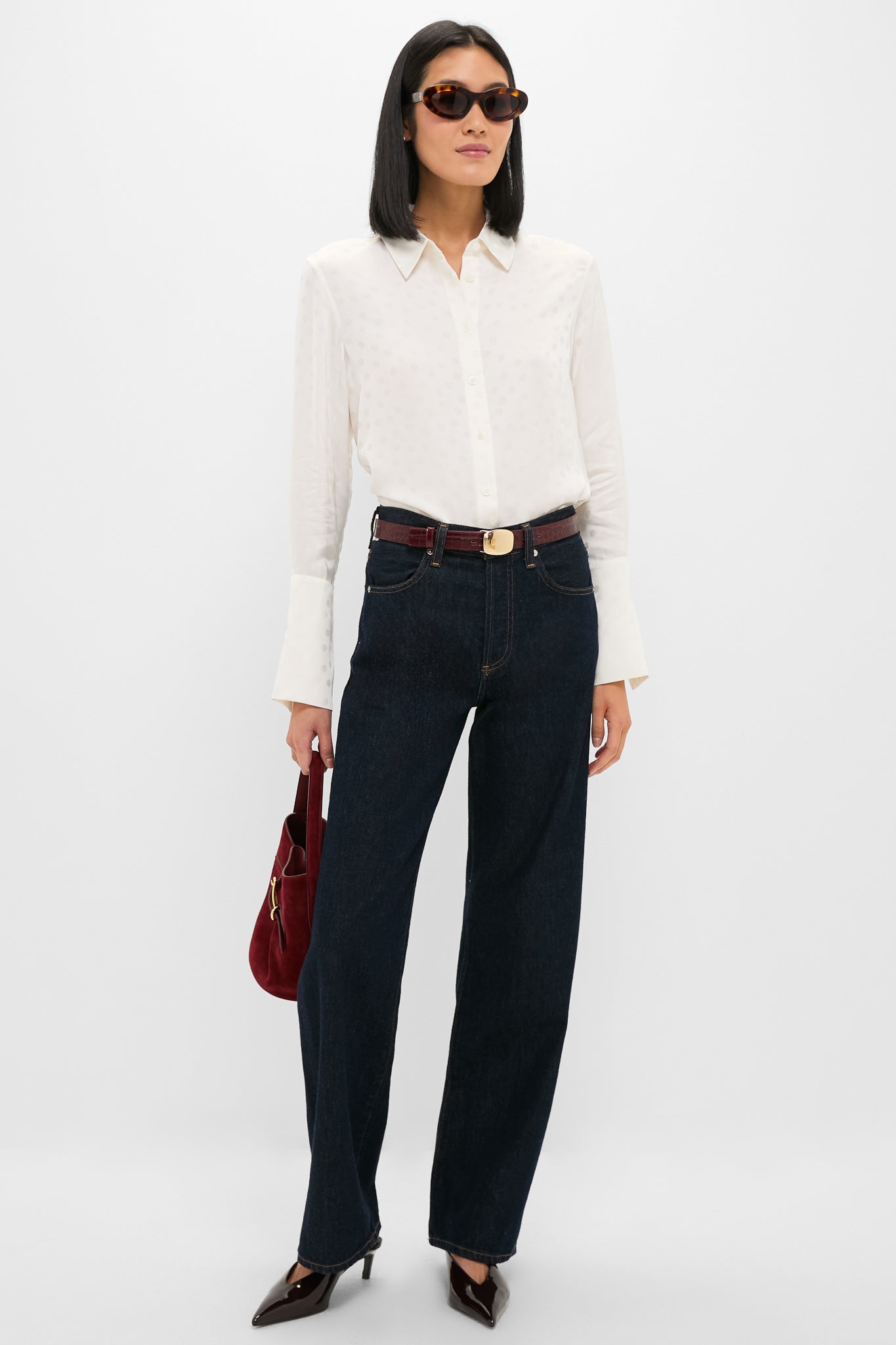 Ivory Scattered Dot Jacquard Amanda Shirt