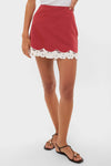 Red Eyelet Trim Cotton Linen Meg Mini Skirt