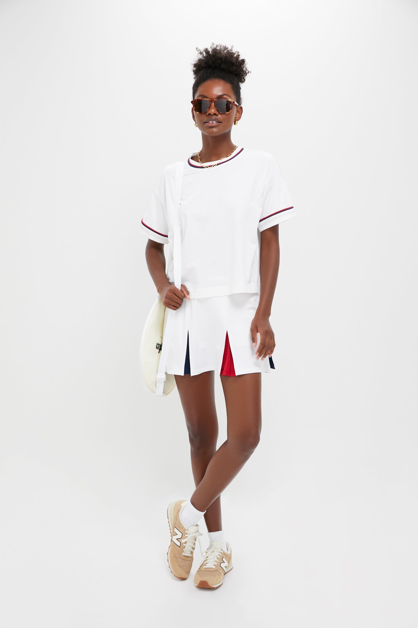 White Americana Piped Performance Cotton Cropped Ryan Boyfriend Tee