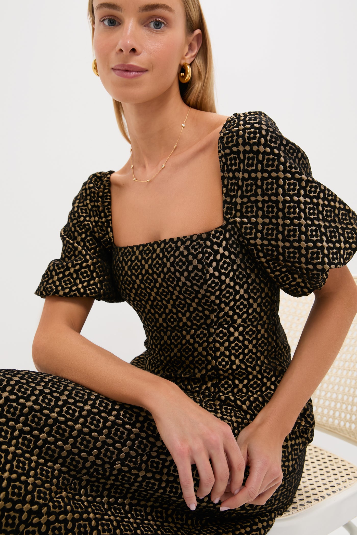 Metallic Brocade Matilda Midi Dress | Hill House Home Metallic Brocade Matilda Midi Dress | Hill House Home