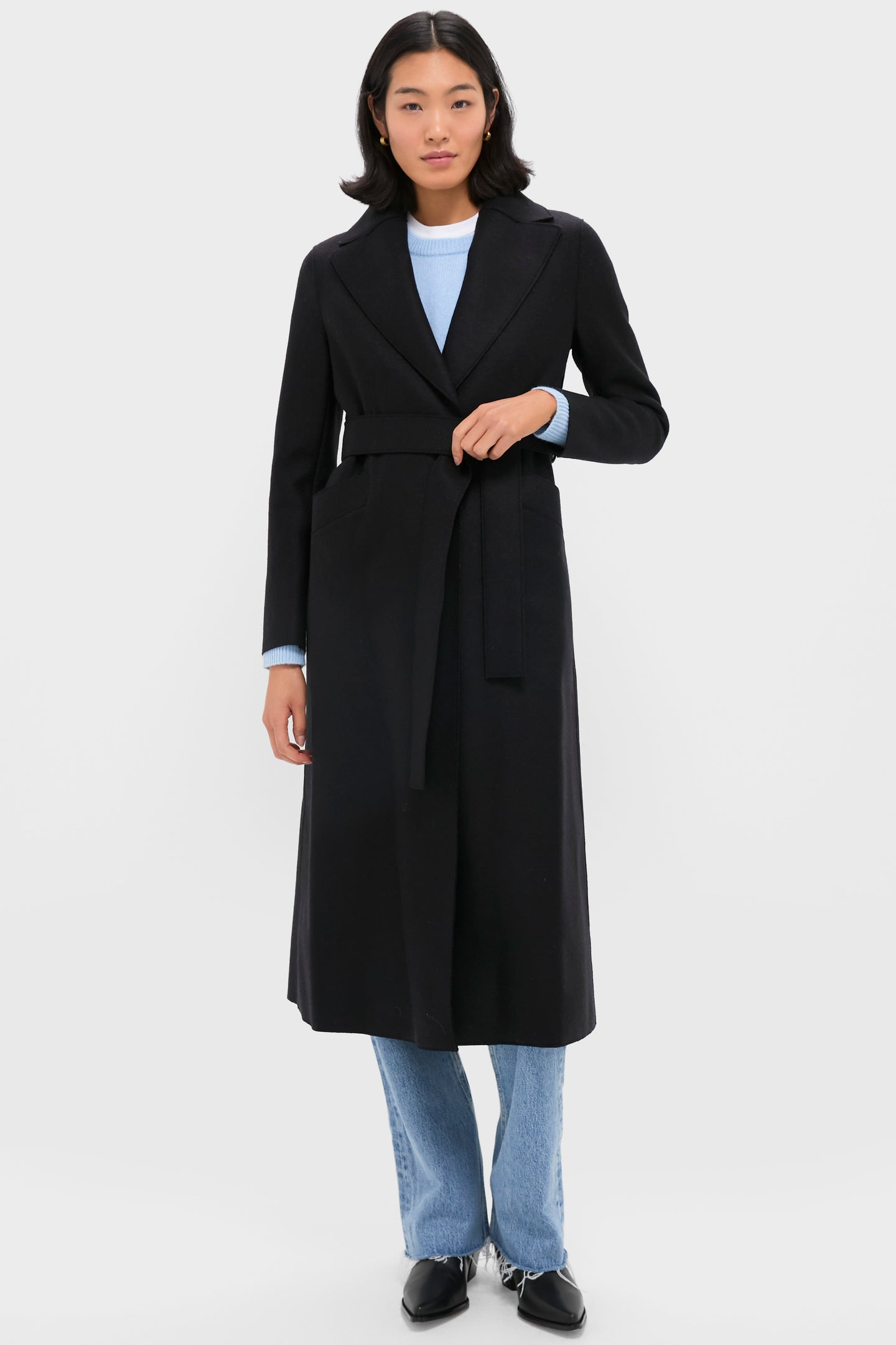 Black Pressed Wool Long Maxi Coat