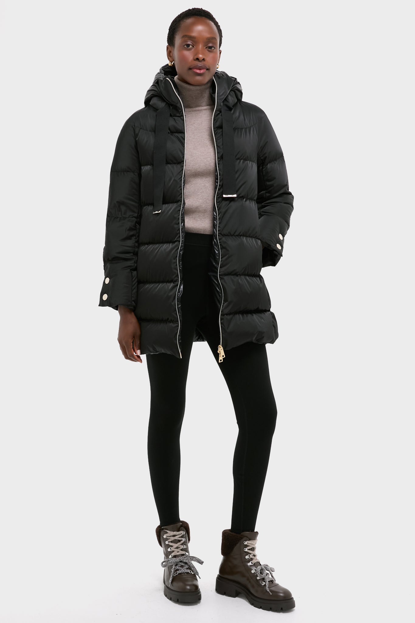 Black Sateen Nylon Hooded Coat