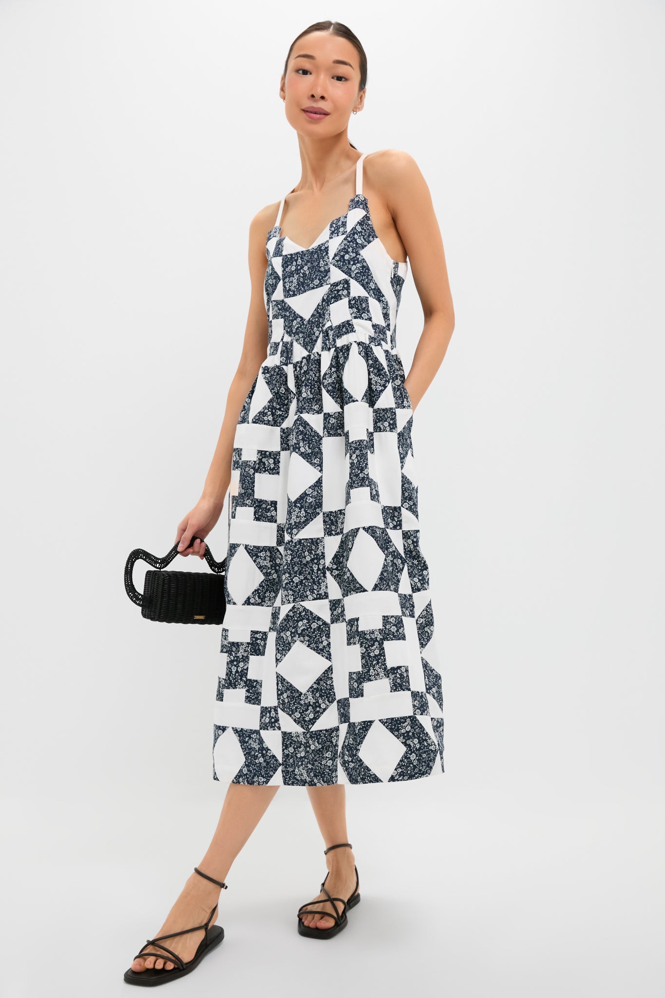 Navy Ana Patchwork Print Tank Dress