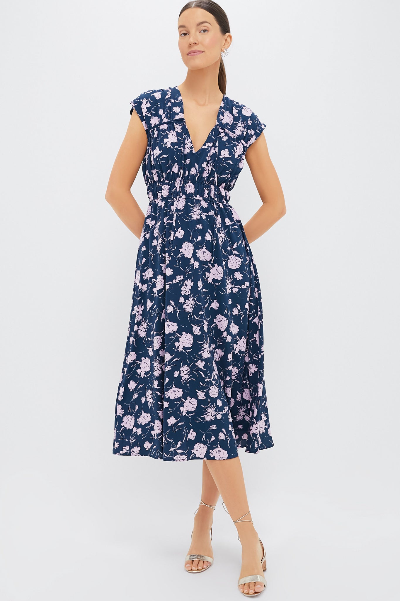 Navy & Blush Abstract Floral Amanda Midi Dress