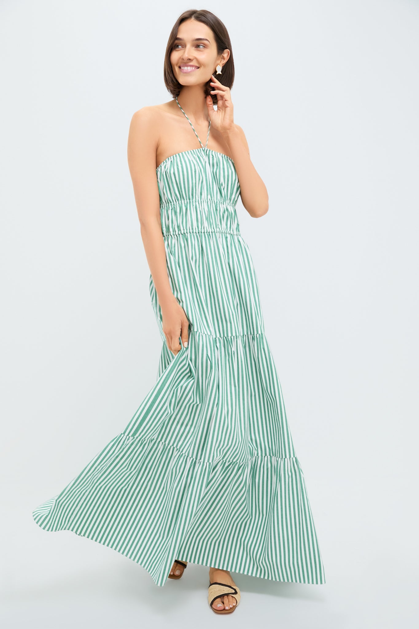 green emerald velvet dress Milly Kate Tennis Bag | Pink Green Stripe