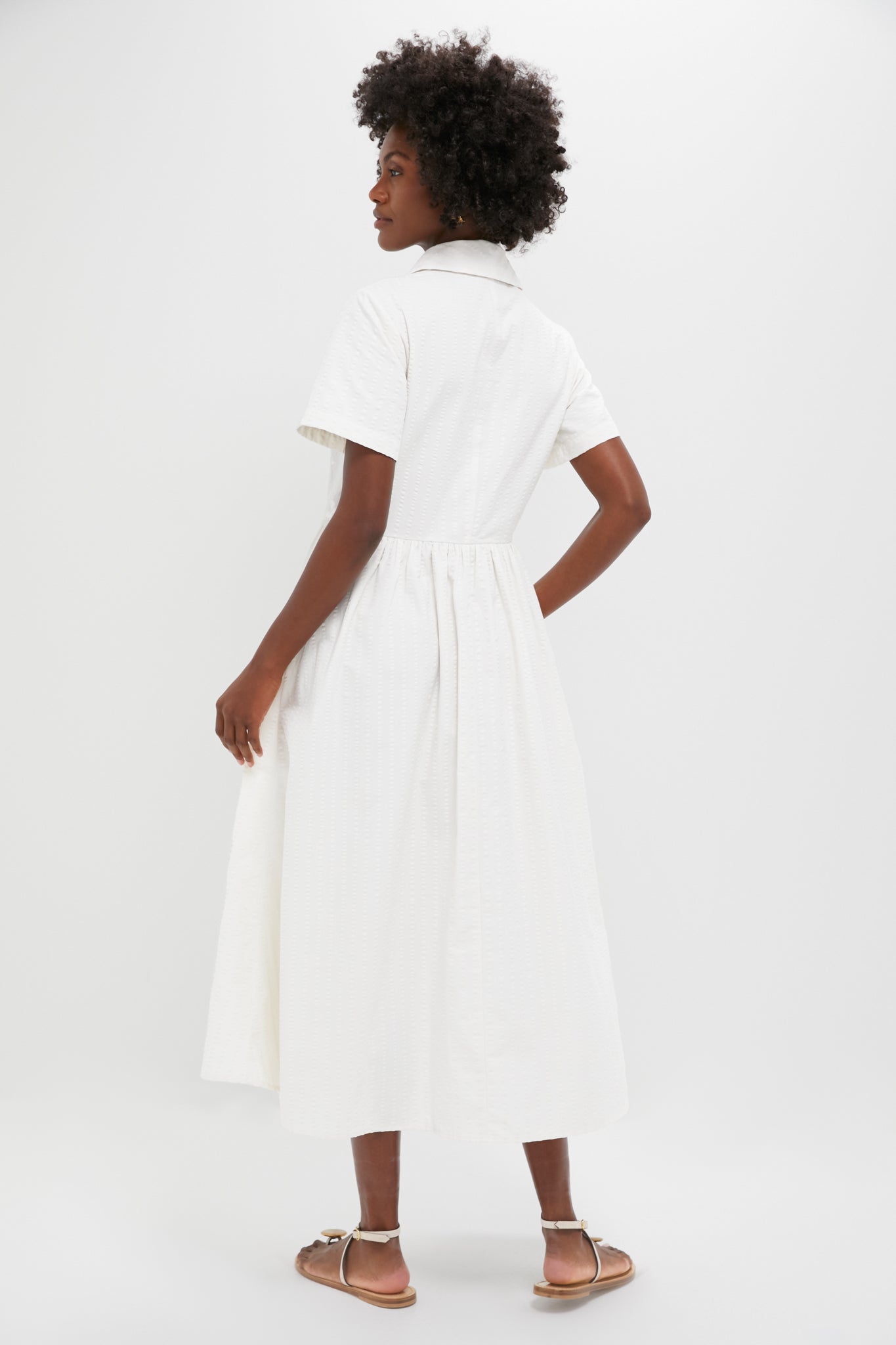 White Seersucker Shawl Collar Adelaide Dress