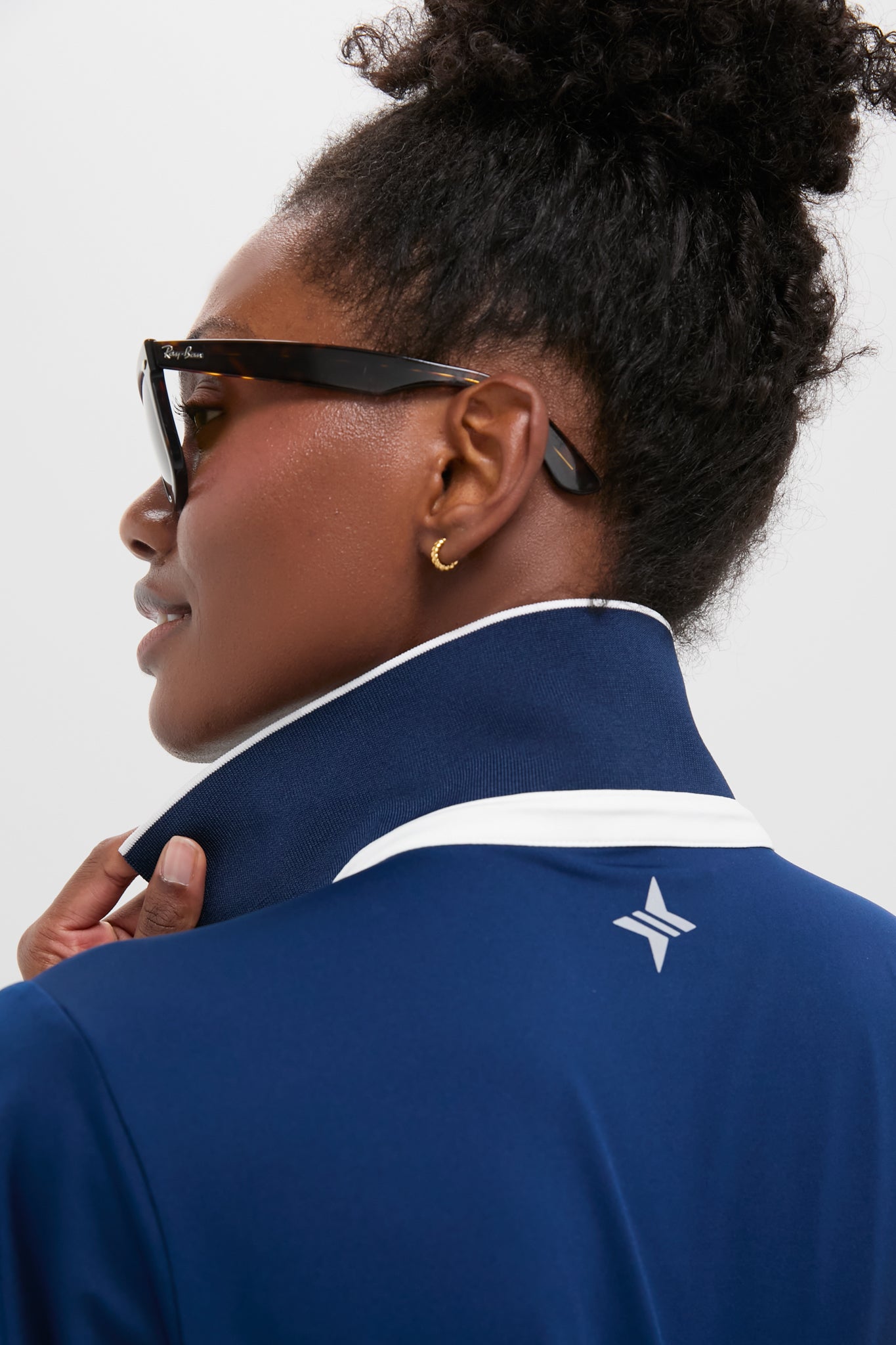 Navy and White Short Sleeve Performance Jersey Caroline Polo