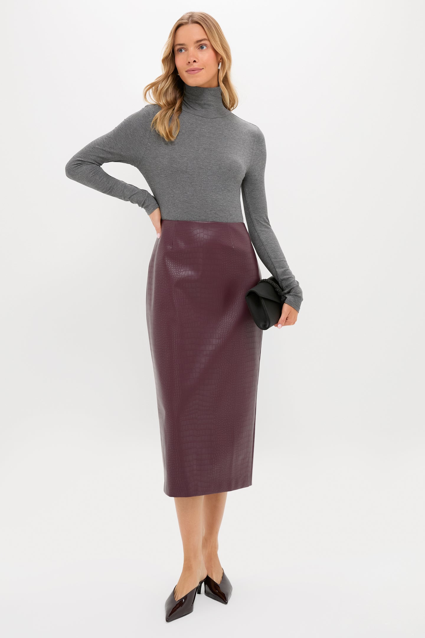 Plum Stamped Faux Leather Ellington Skirt