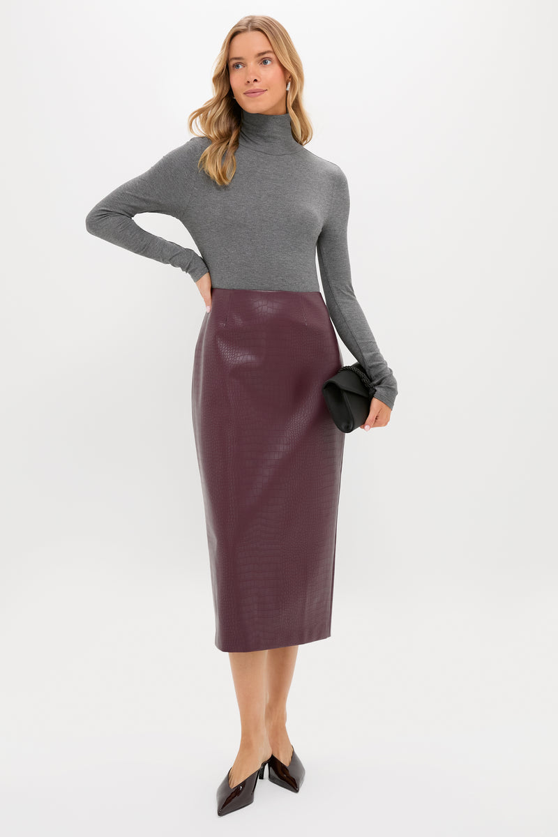 Plum Stamped Faux Leather Ellington Skirt