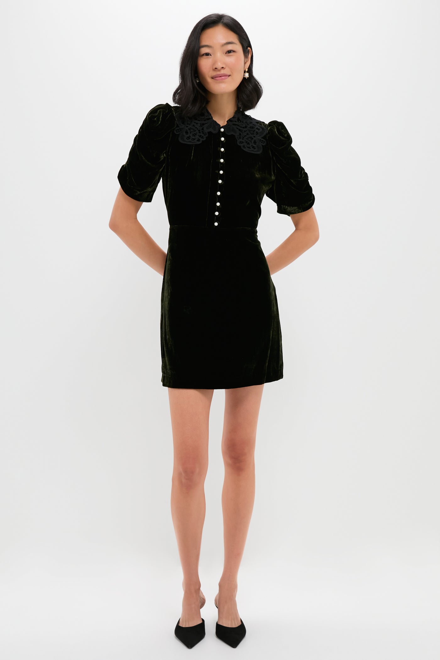 Olive Velvet Norabelle Short Sleeve Mini Dress
