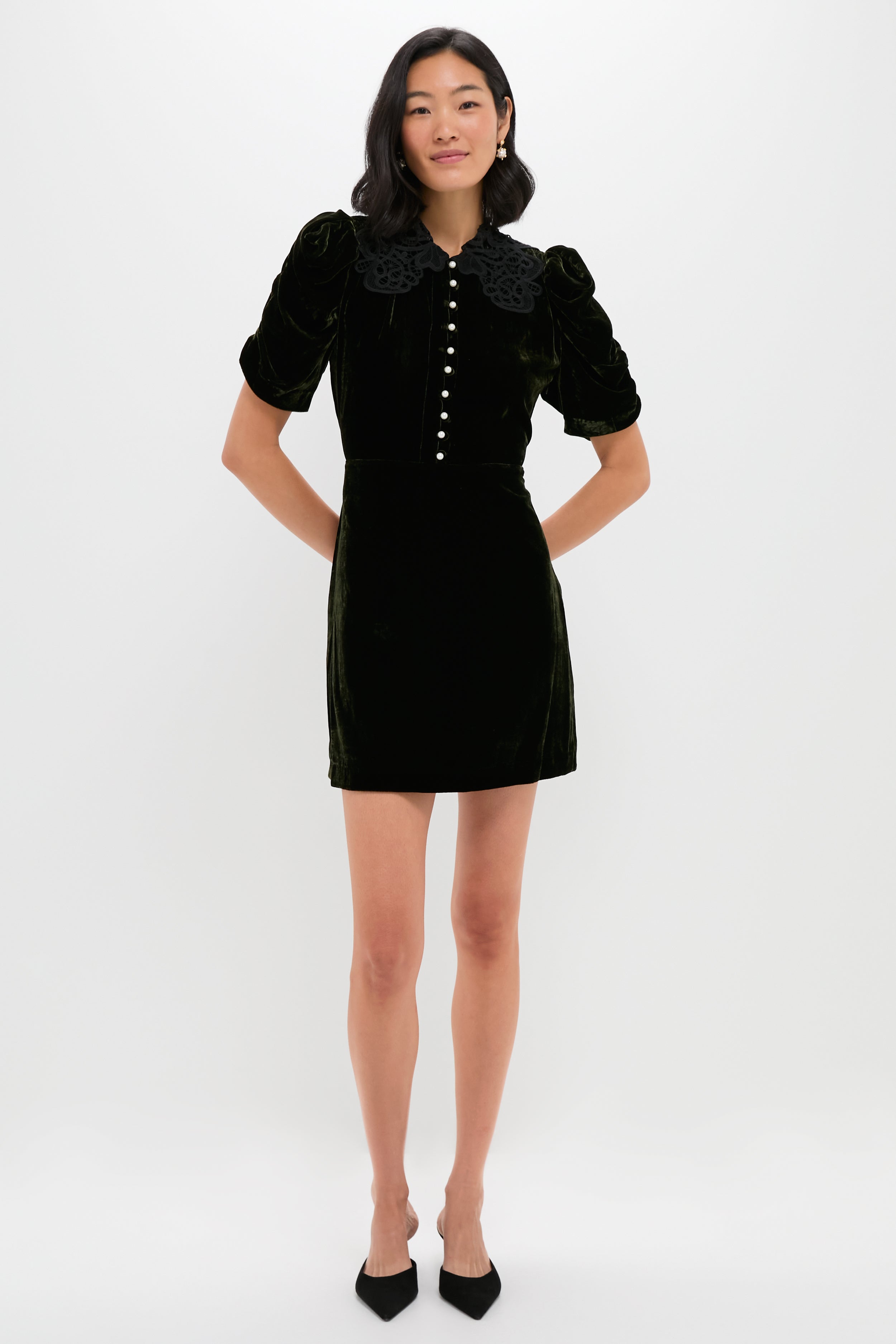 Olive Velvet Norabelle Short Sleeve Mini Dress
