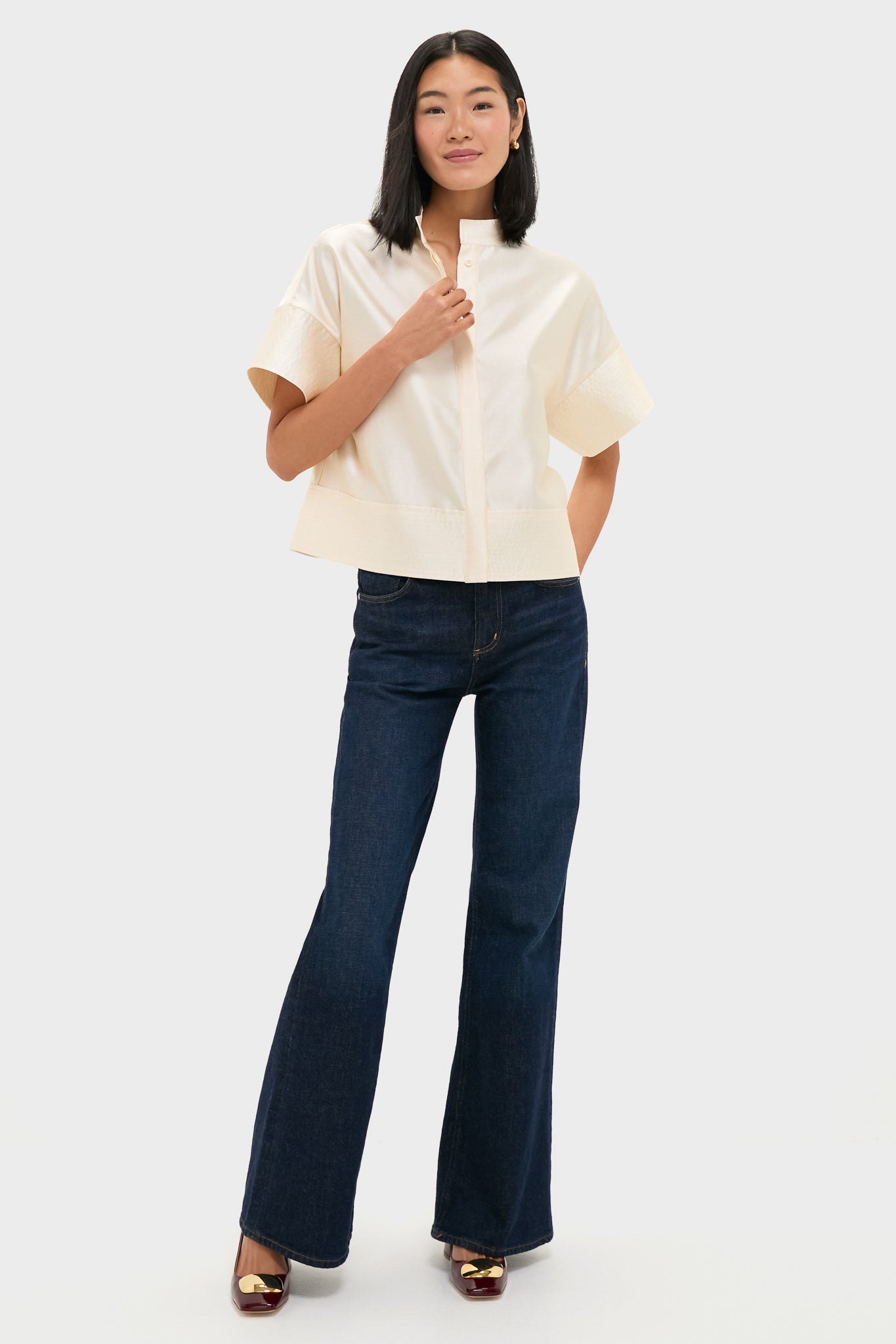 Pearl Dupioni Trapunto Stitch Sofia Shirt | Tuckernuck