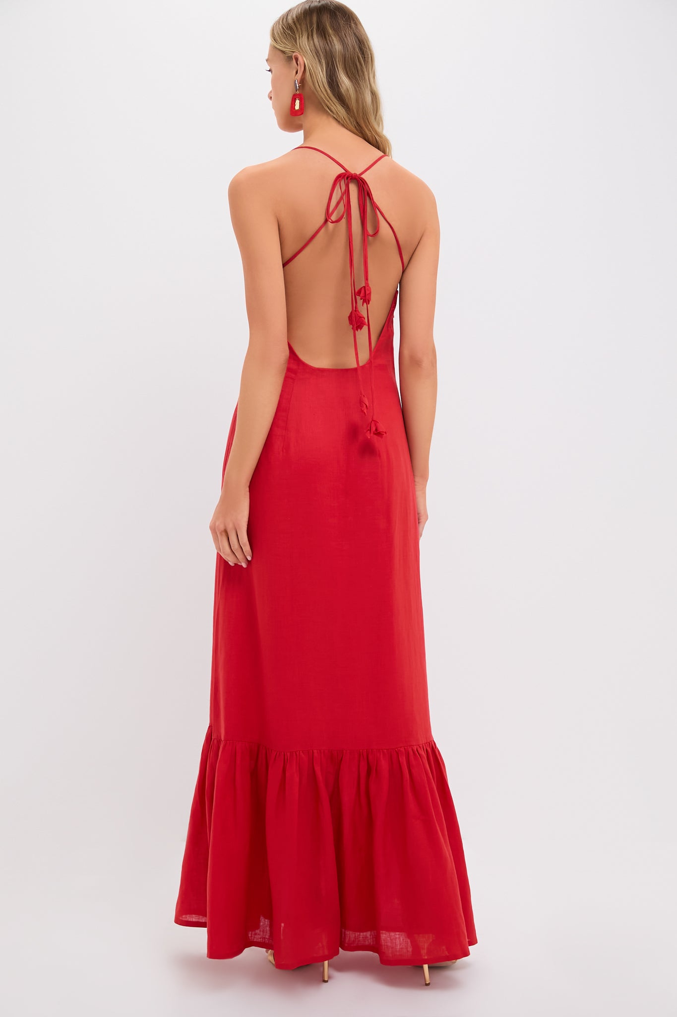 Coral Red Poema Eterno Embroidered Maxi Dress
