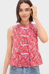 Red Lucille Liberty Print Knot Loop Tank Top