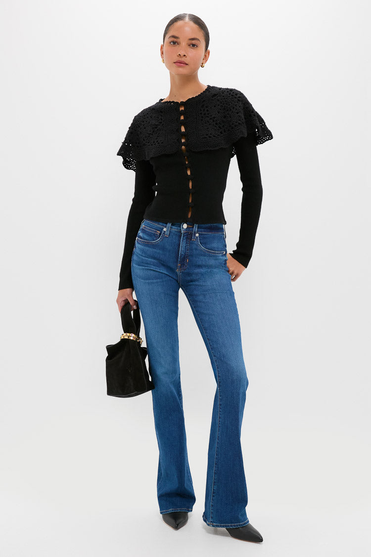 Black Nara Crochet Long Sleeve Cardigan With Capelet | Sea New York