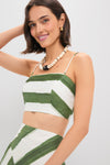 Woman wearing Dress To's Green Stripe Nature Top, a classic, high-end crop with spaghetti straps and a smocked back, styled for an effortless, fun look.