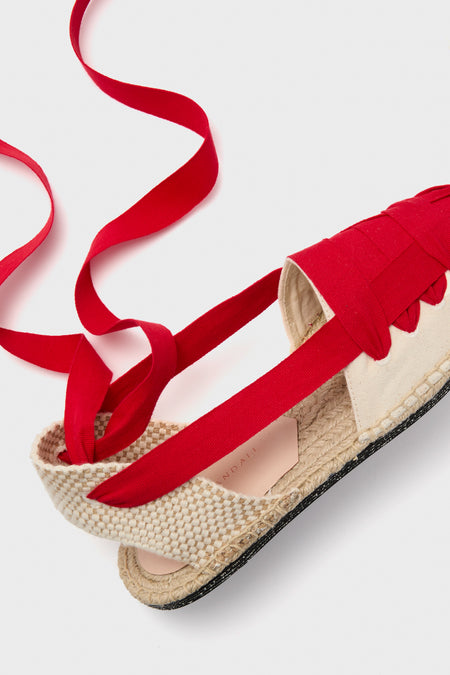 Red Lace-Up Natural Canvas Wilson Espadrilles