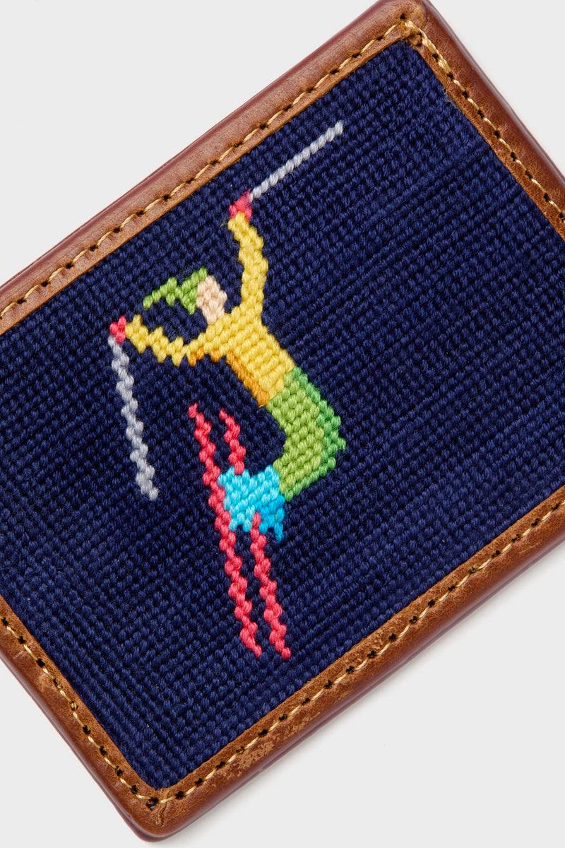 Navy Ski Tricks Needlepoint Credit Card Wallet