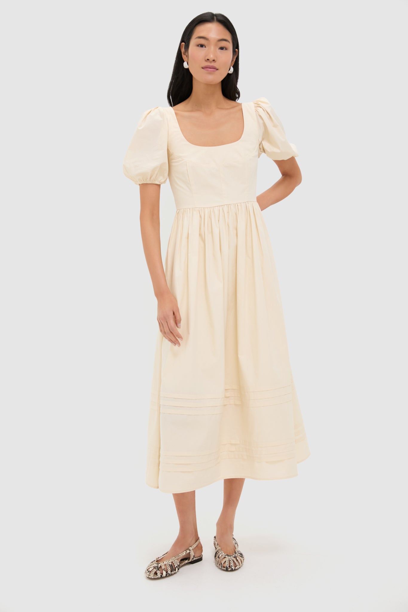 Cream Puff Sleeve Midi Dress